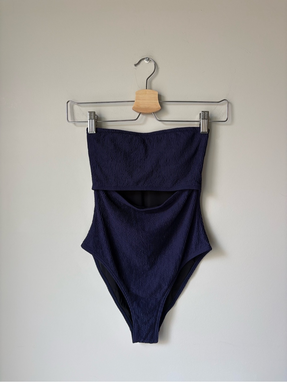 Women’s Blue Ribbed Bandeau Cut-Out One Piece Bikini